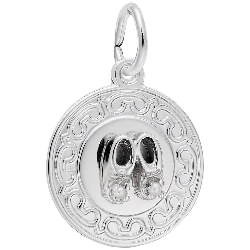 Baby Booties Disc Charm with Pearls - Adorable Keepsake Jewelry 4428