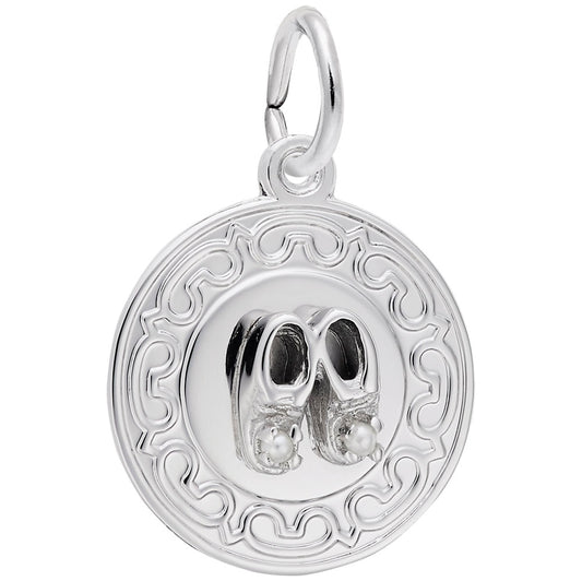 Baby Booties Disc Charm with Pearls - Adorable Keepsake Jewelry 4428