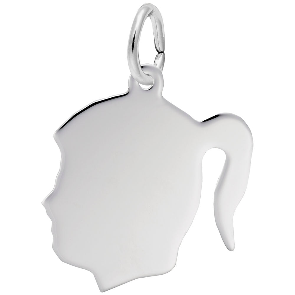 Flat Girls Head Charm - Unique Silhouette Disc Jewelry Piece 4430