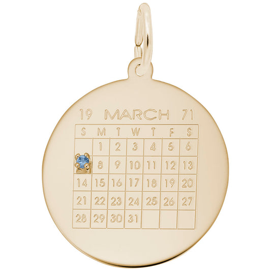 Calendar Disc with Stone Charm - Personalized Jewelry Keepsake 4634
