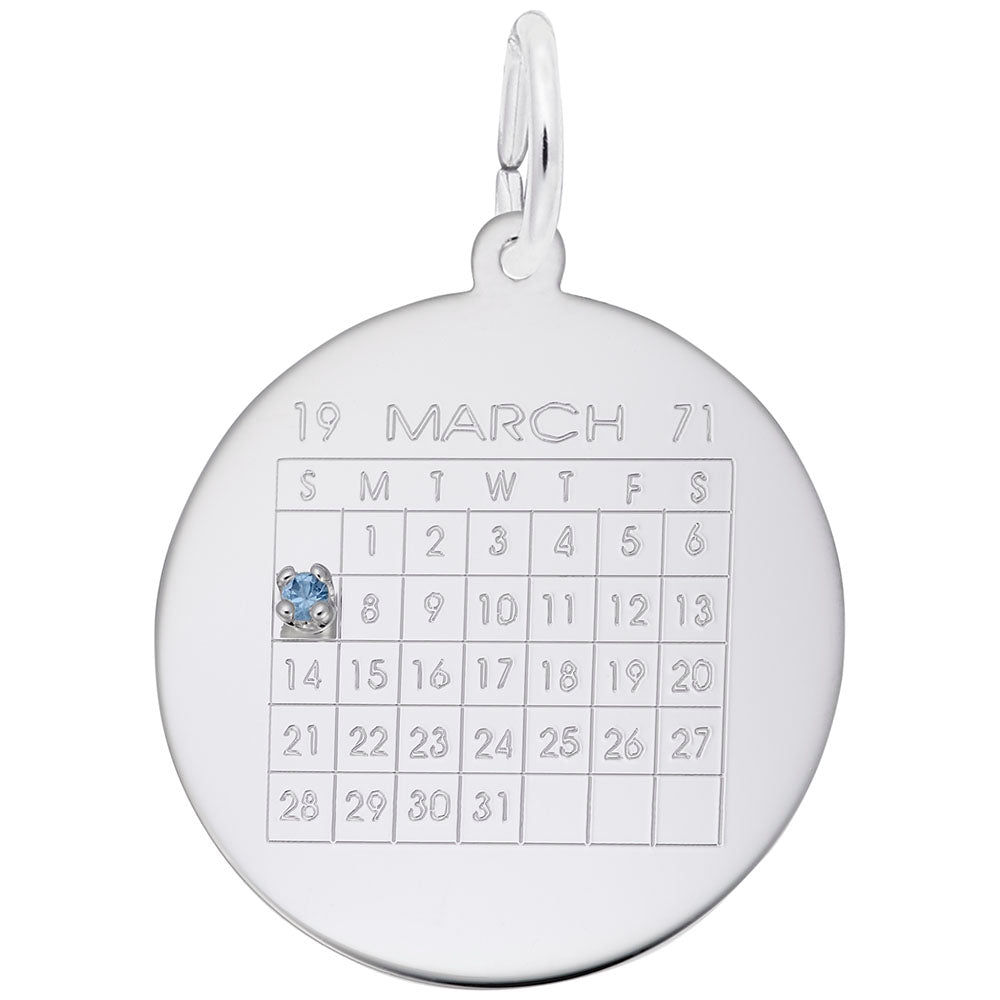 Calendar Disc with Stone Charm - Personalized Jewelry Keepsake 4634