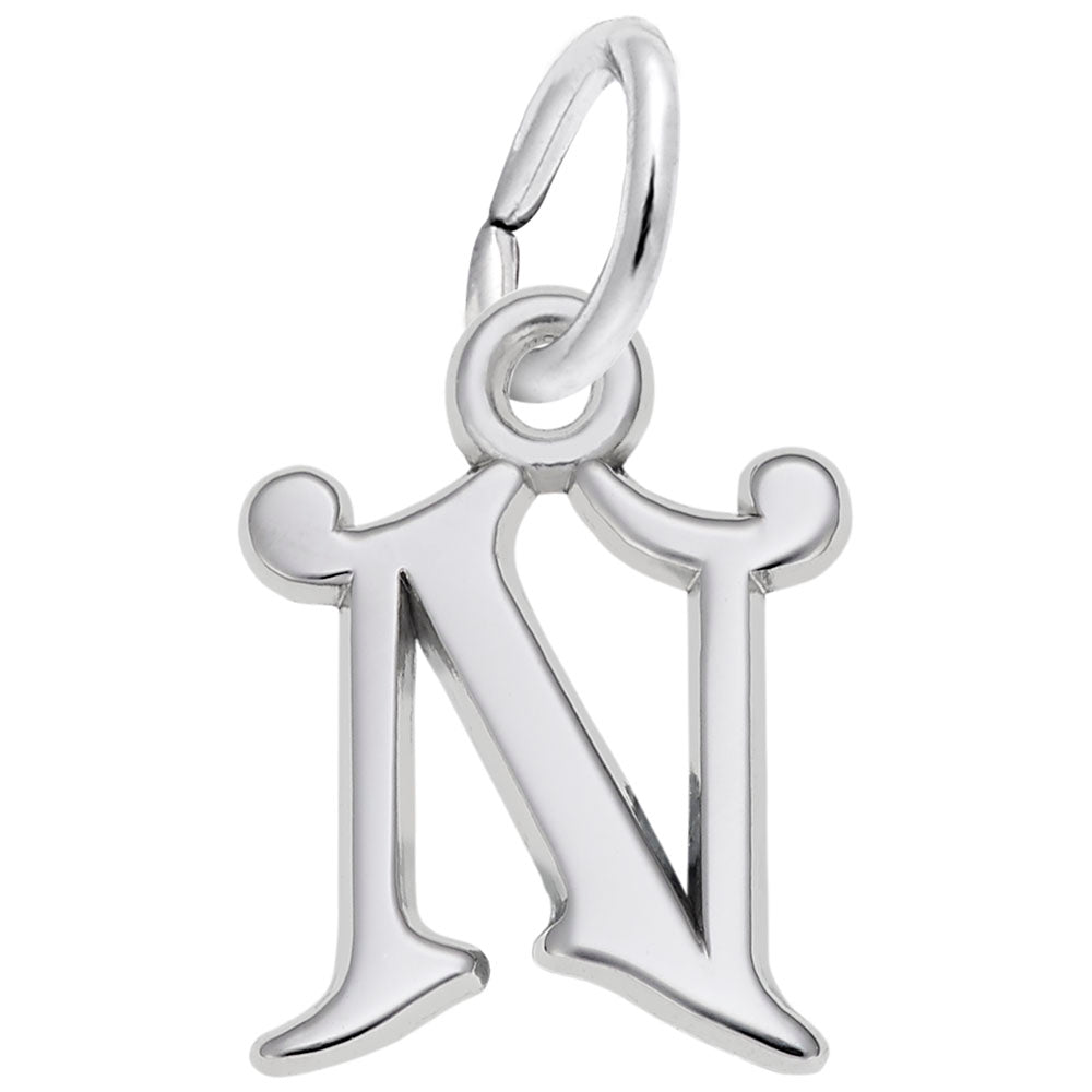 Curly Initial N Charm with Accent - Personalized Letter Jewelry 4765-014