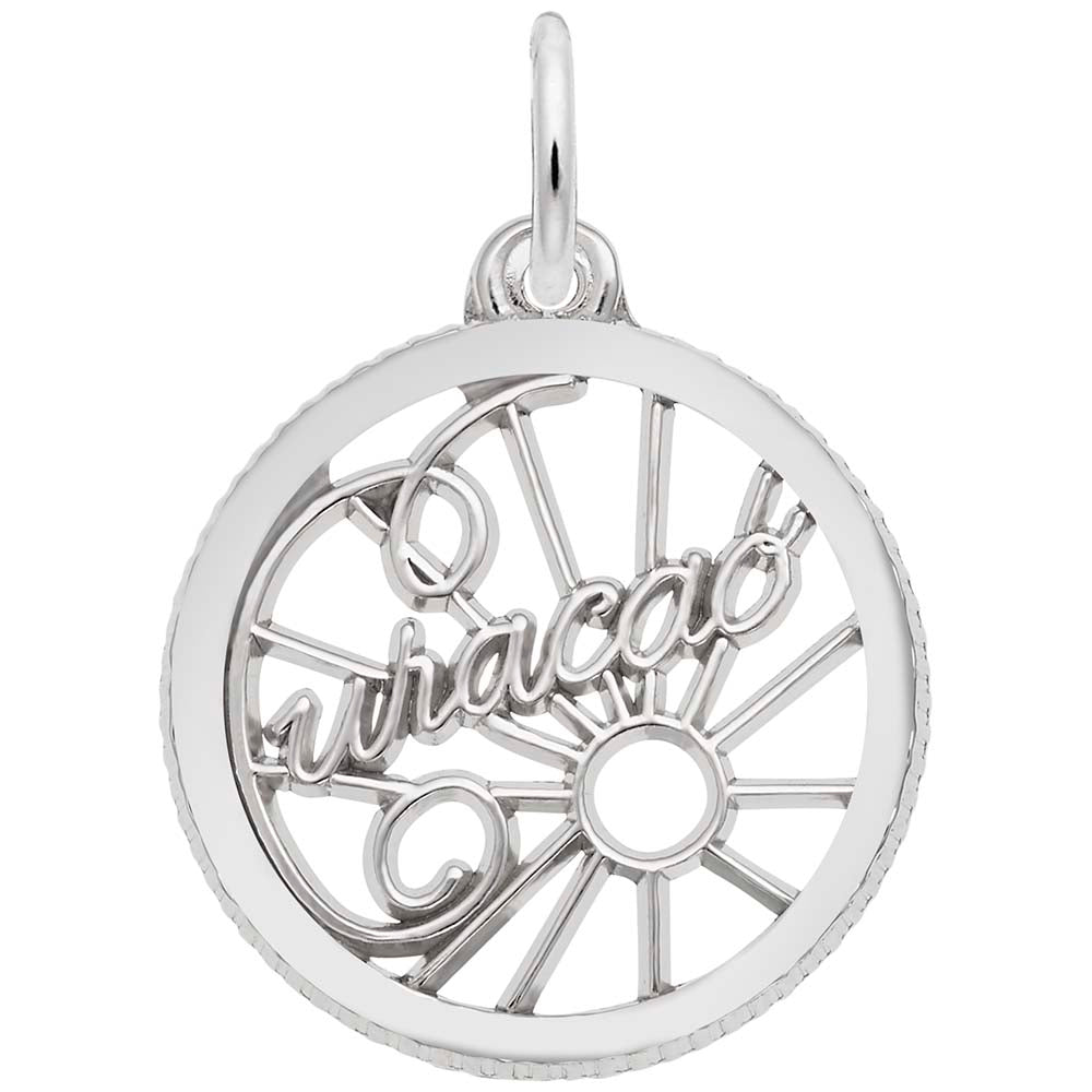 Curacao Script Open Disc Charm - Travel Island Jewelry Gift 4832