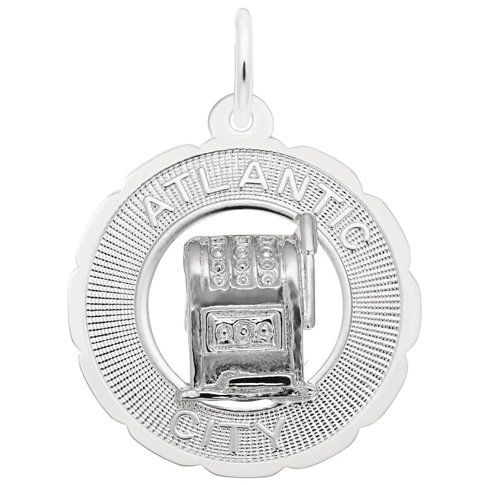 Atlantic City Slot Machine Scalloped Ring Charm for Gamers 4862
