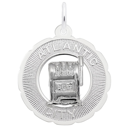 Atlantic City Slot Machine Scalloped Ring Charm for Gamers 4862