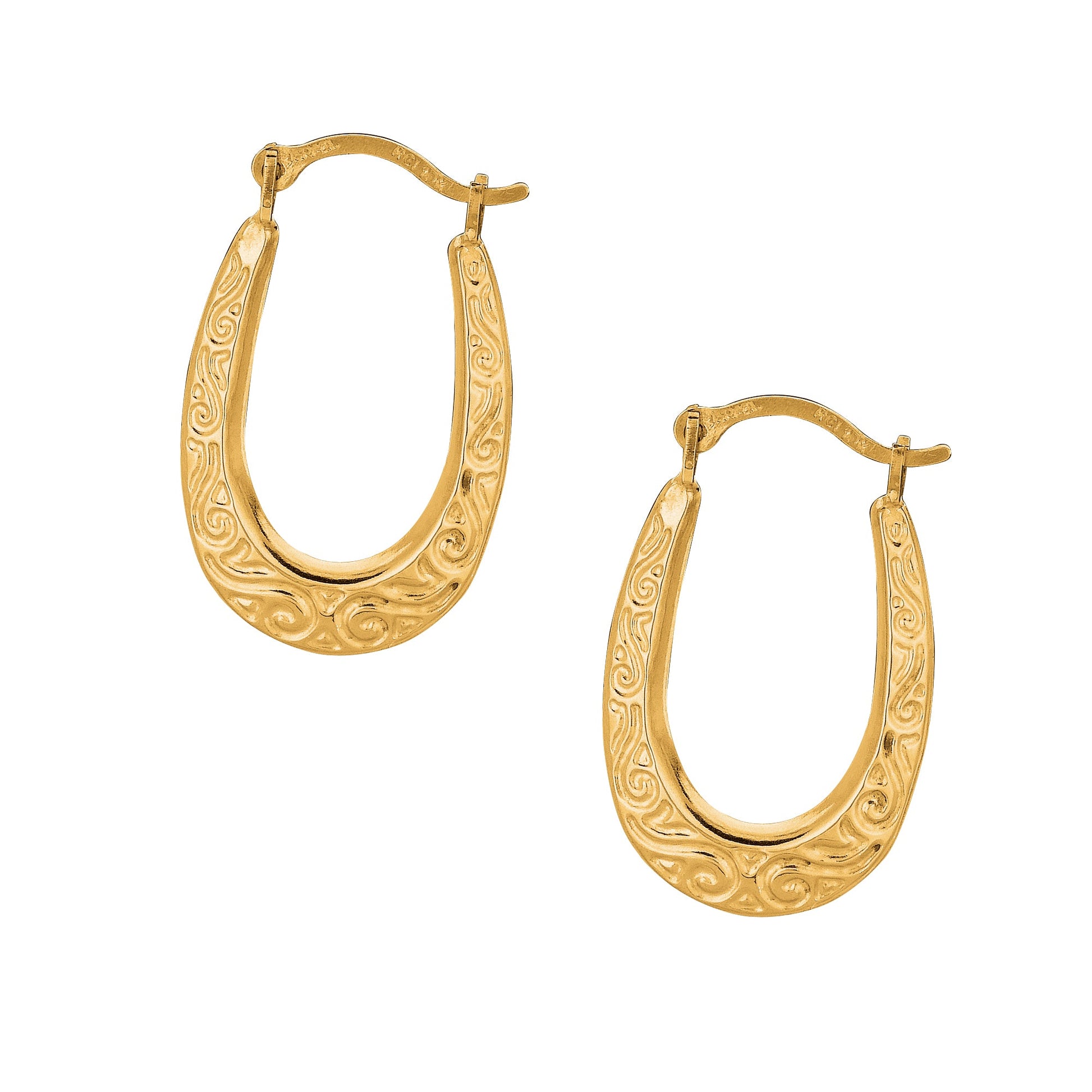 Royal Chain 10K Gold Oval Scroll Pattern Hoop Earring 511ER