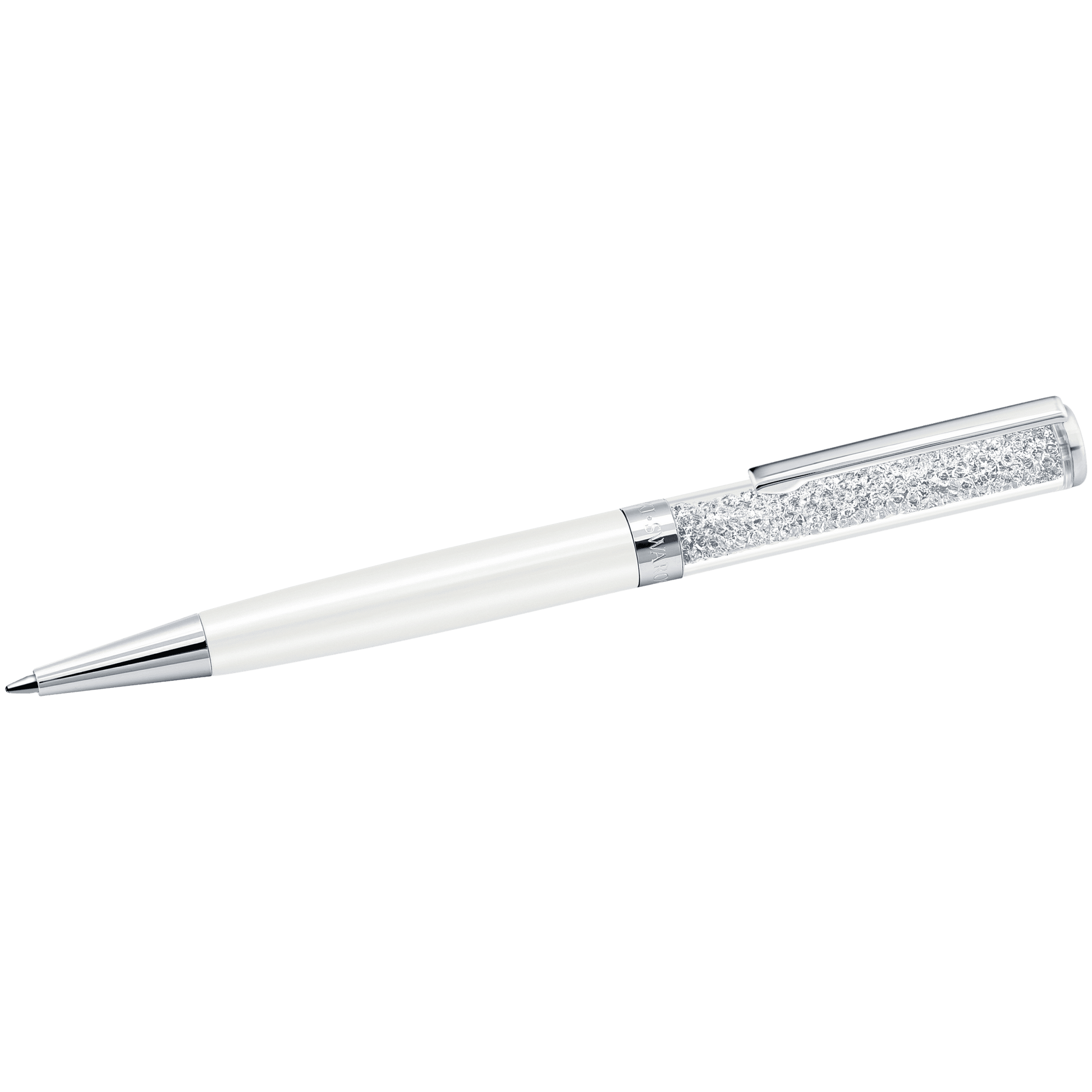Crystalline ballpoint pen, White, White lacquered, Chrome plated