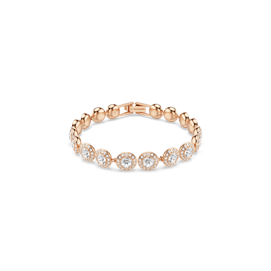 Una Angelic bracelet, Round cut, Pavé, Medium, White, 18K rose gold finish
