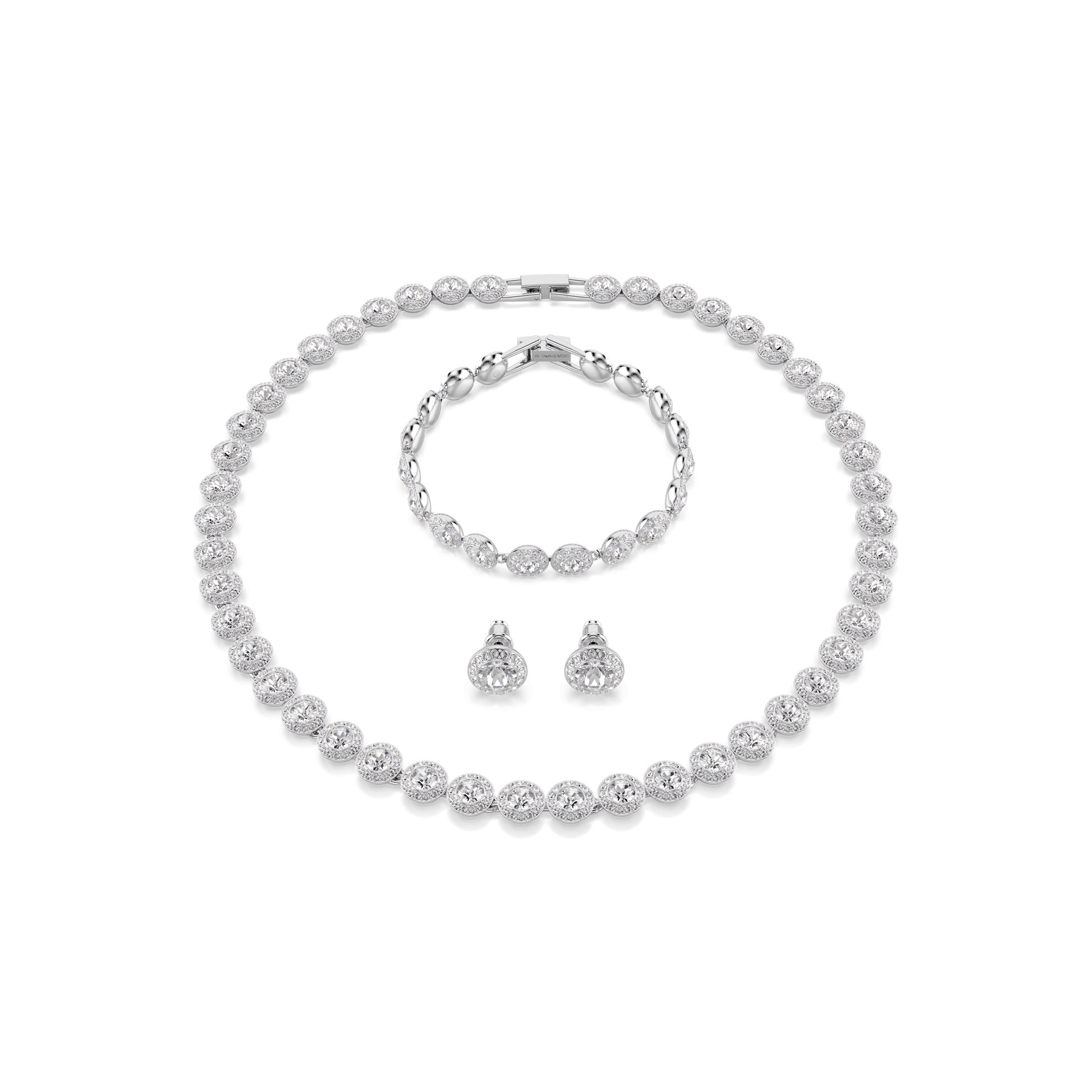 Una Angelic set, Set (3), Round cut, White, Rhodium plated
