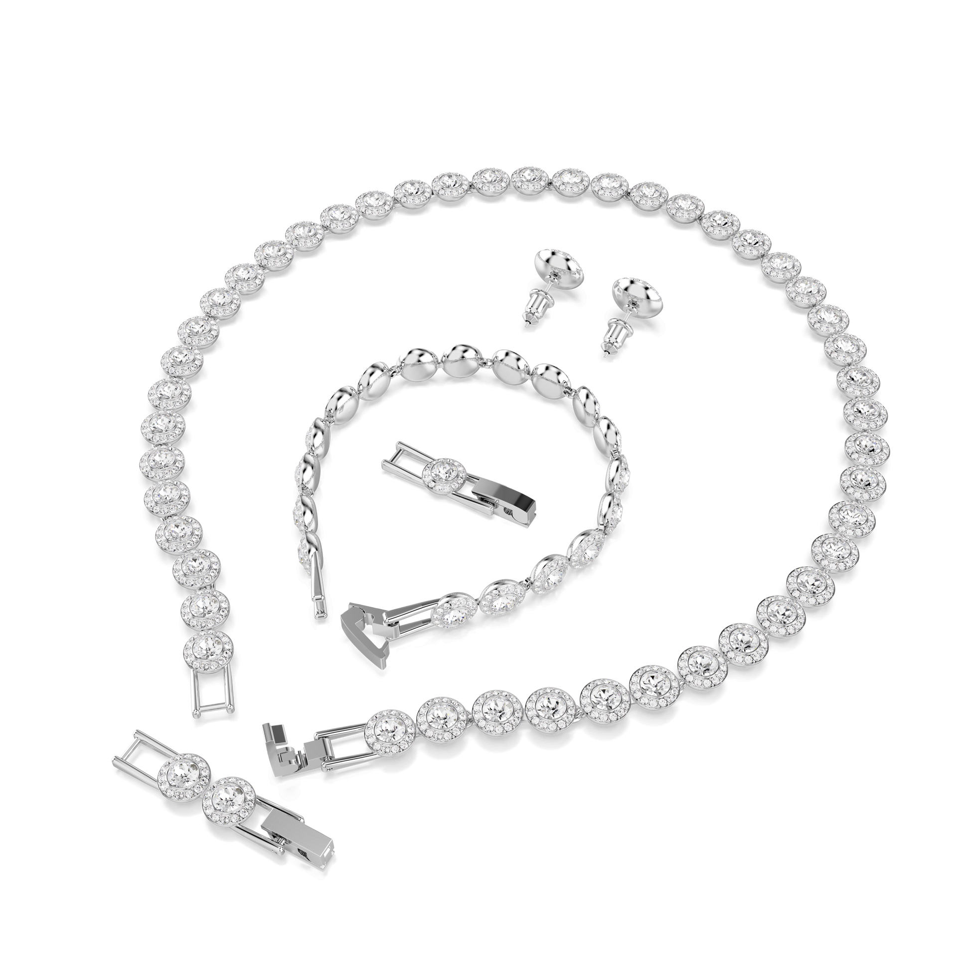 Una Angelic set, Set (3), Round cut, White, Rhodium plated
