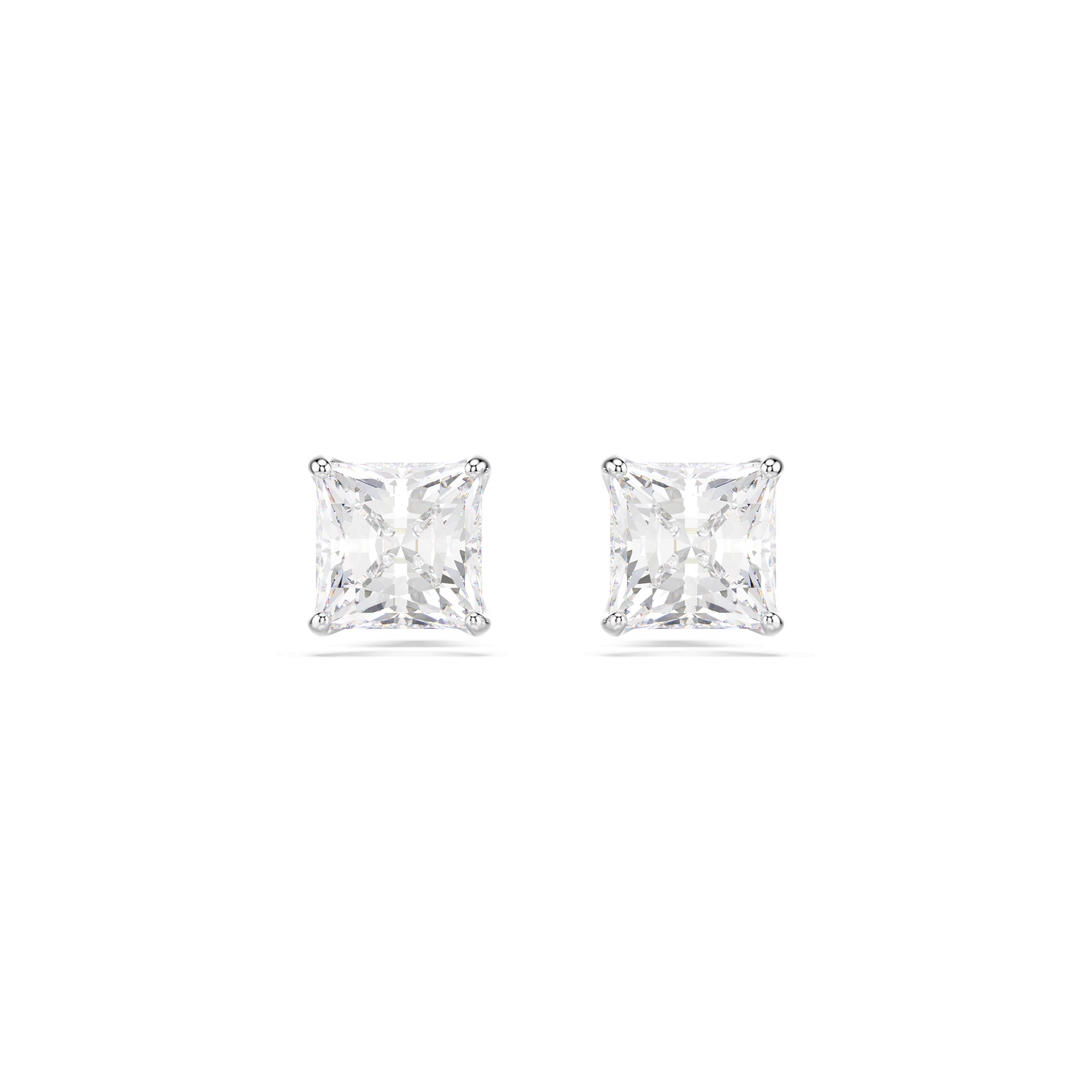 Stilla Attract stud earrings, Square cut, White, Rhodium plated