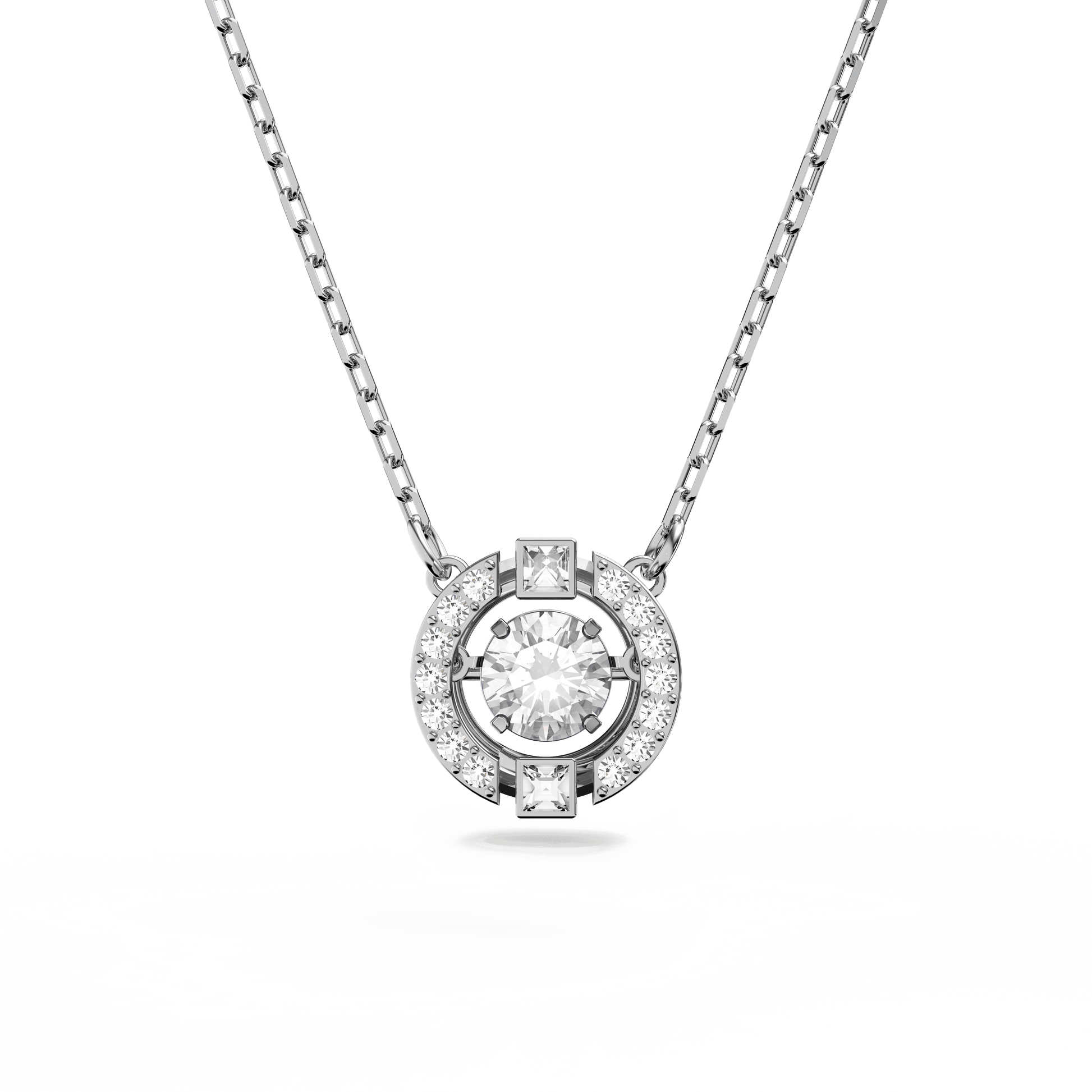 Una necklace, Round cut, White, Rhodium plated