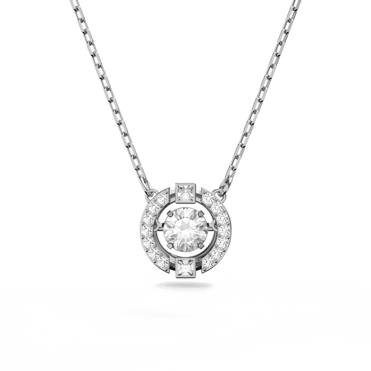Una necklace, Round cut, White, Rhodium plated