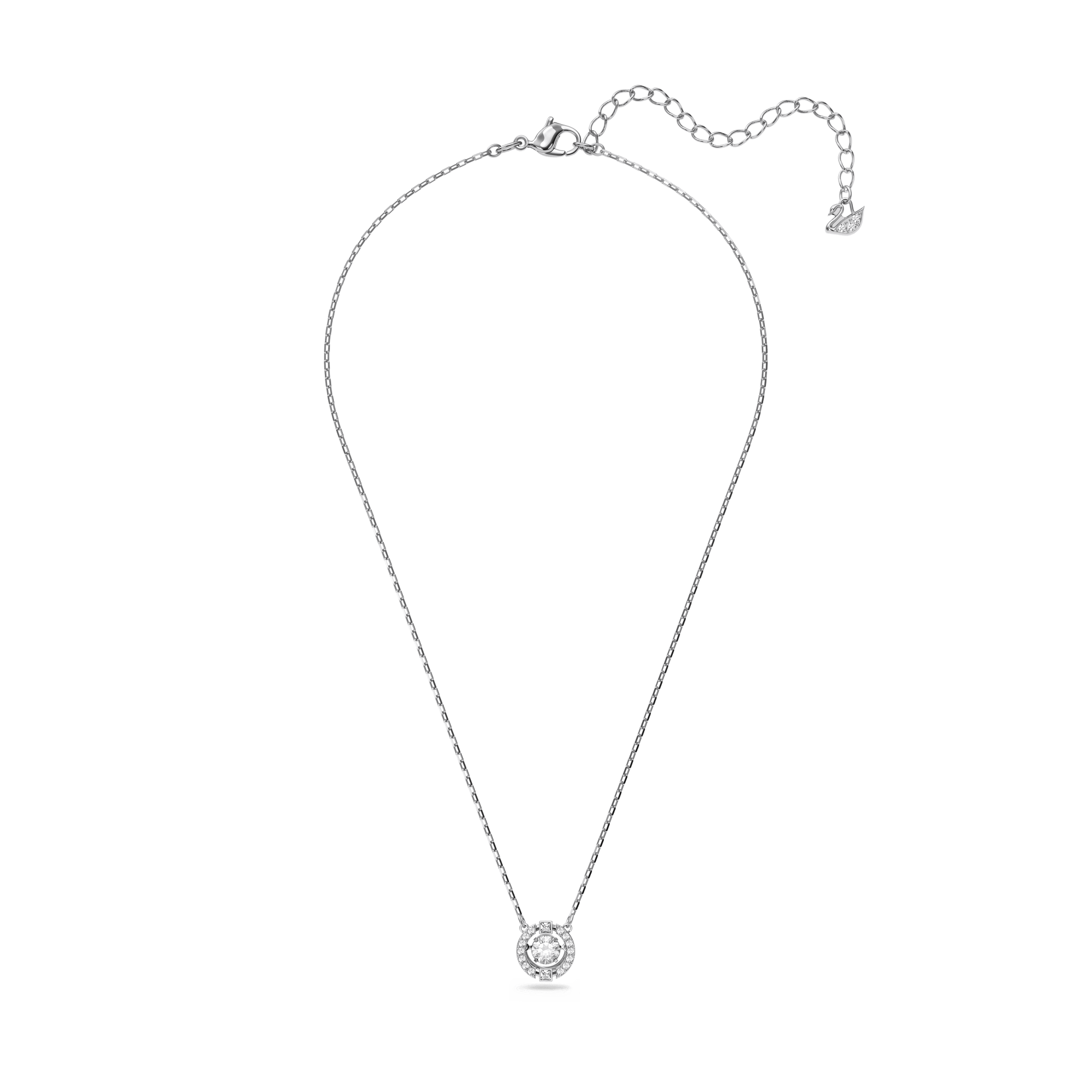 Una necklace, Round cut, White, Rhodium plated