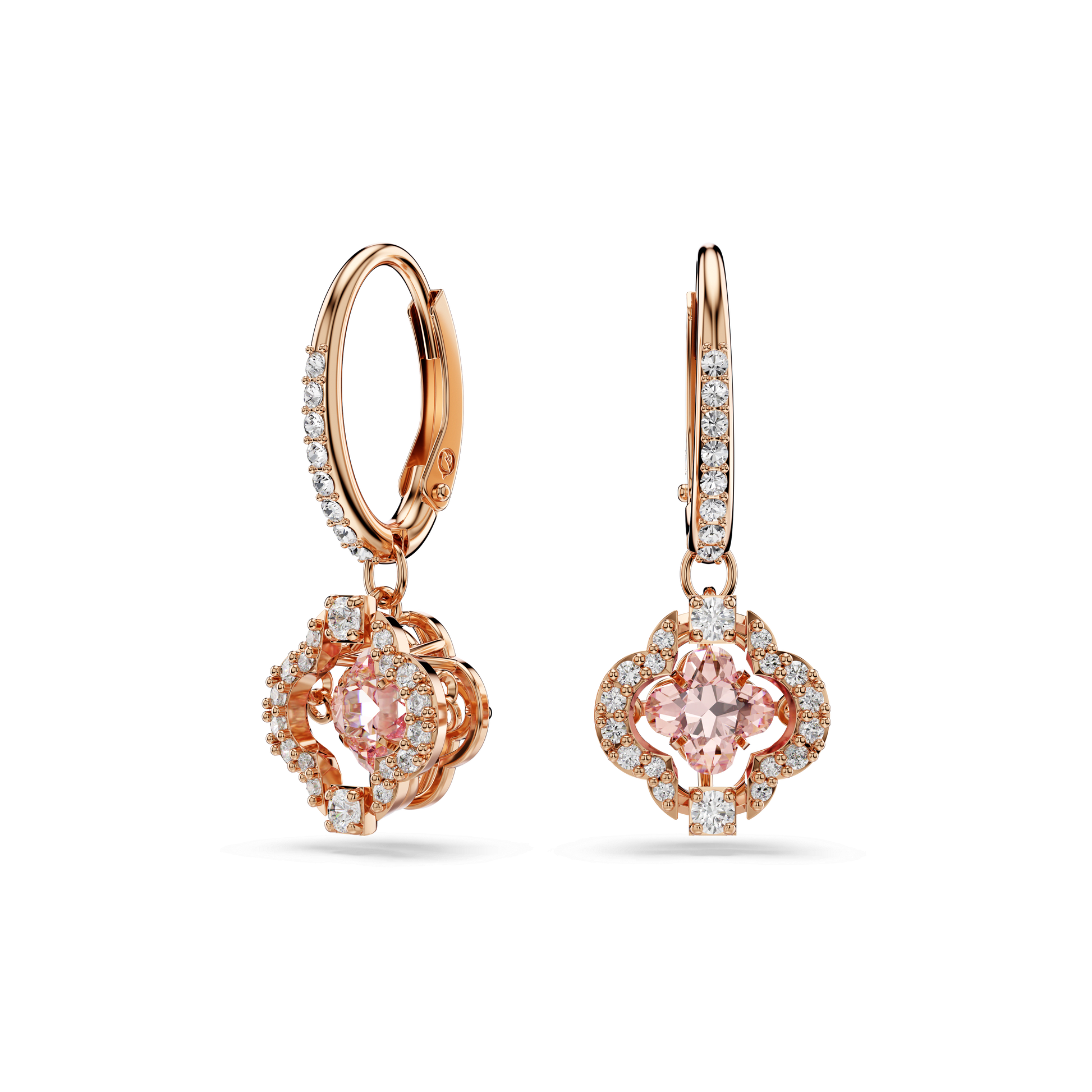 Una drop earrings, Clover, Pink, 18K rose gold finish
