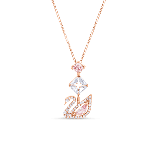 Swan necklace, Swan, Pink, 18K rose gold finish