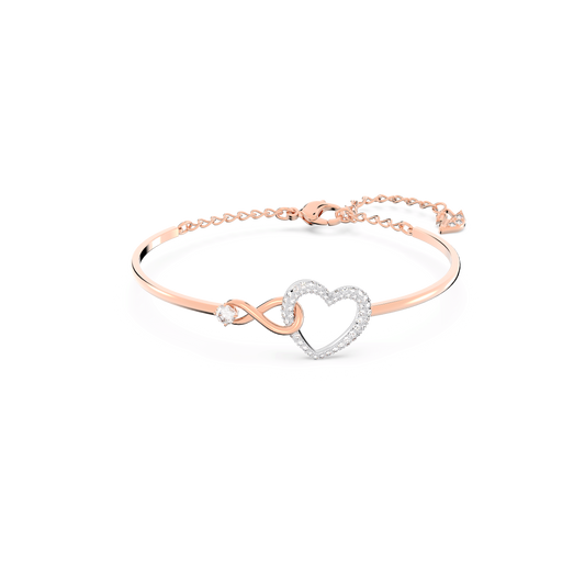 Hyperbola bangle, Infinity and heart, White, Mixed metal finish