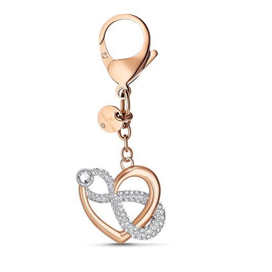 Infinite bag charm, Infinity and heart, White, Mixed metal finish