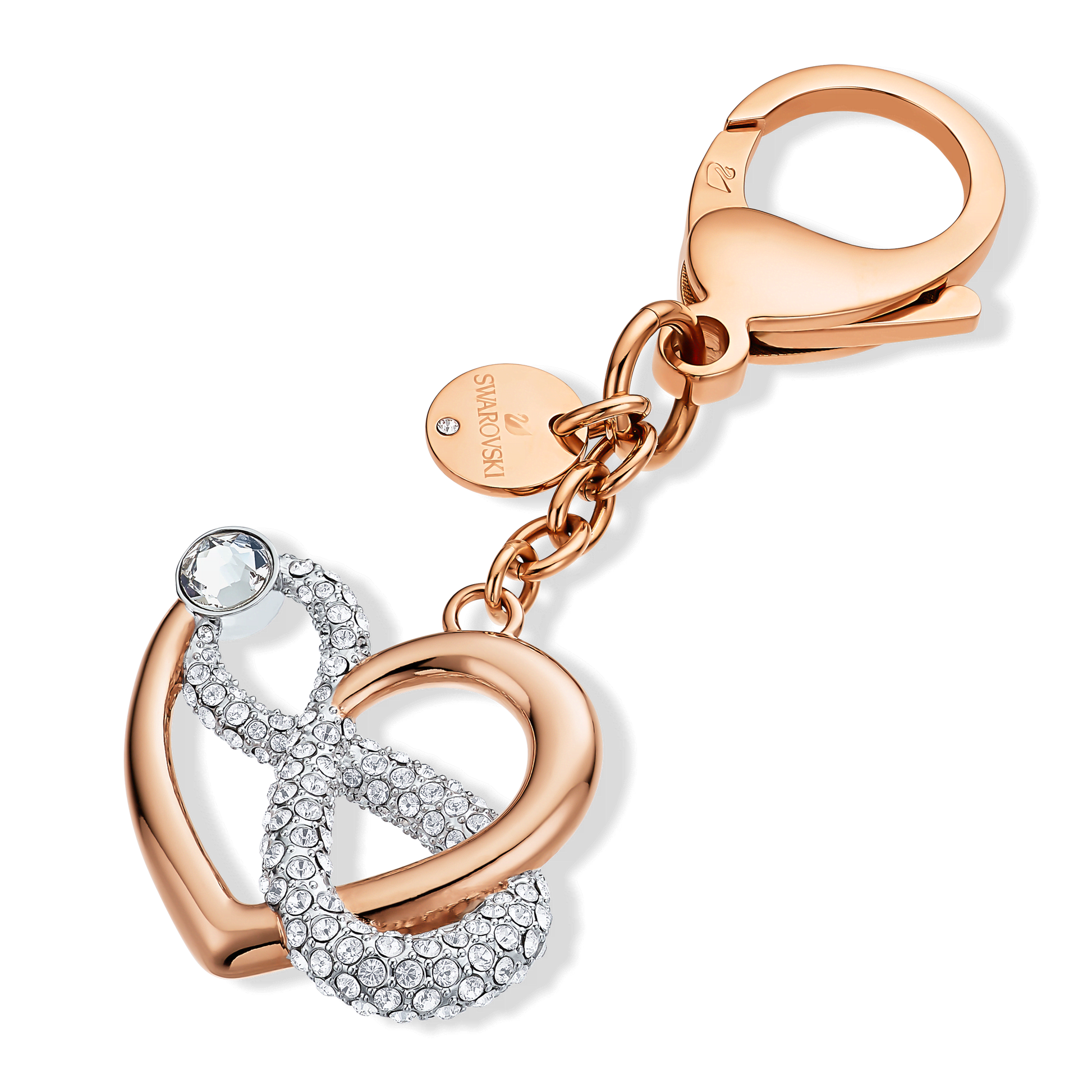 Infinite bag charm, Infinity and heart, White, Mixed metal finish