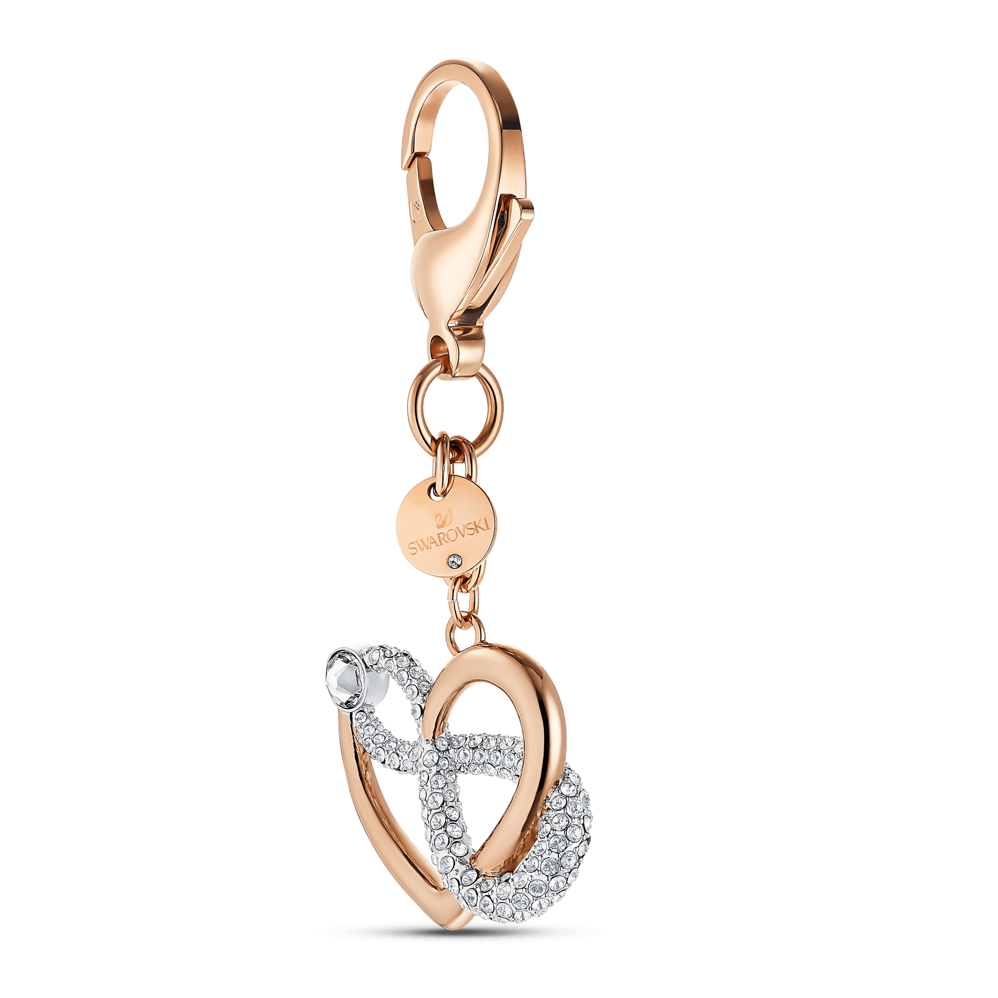 Infinite bag charm, Infinity and heart, White, Mixed metal finish
