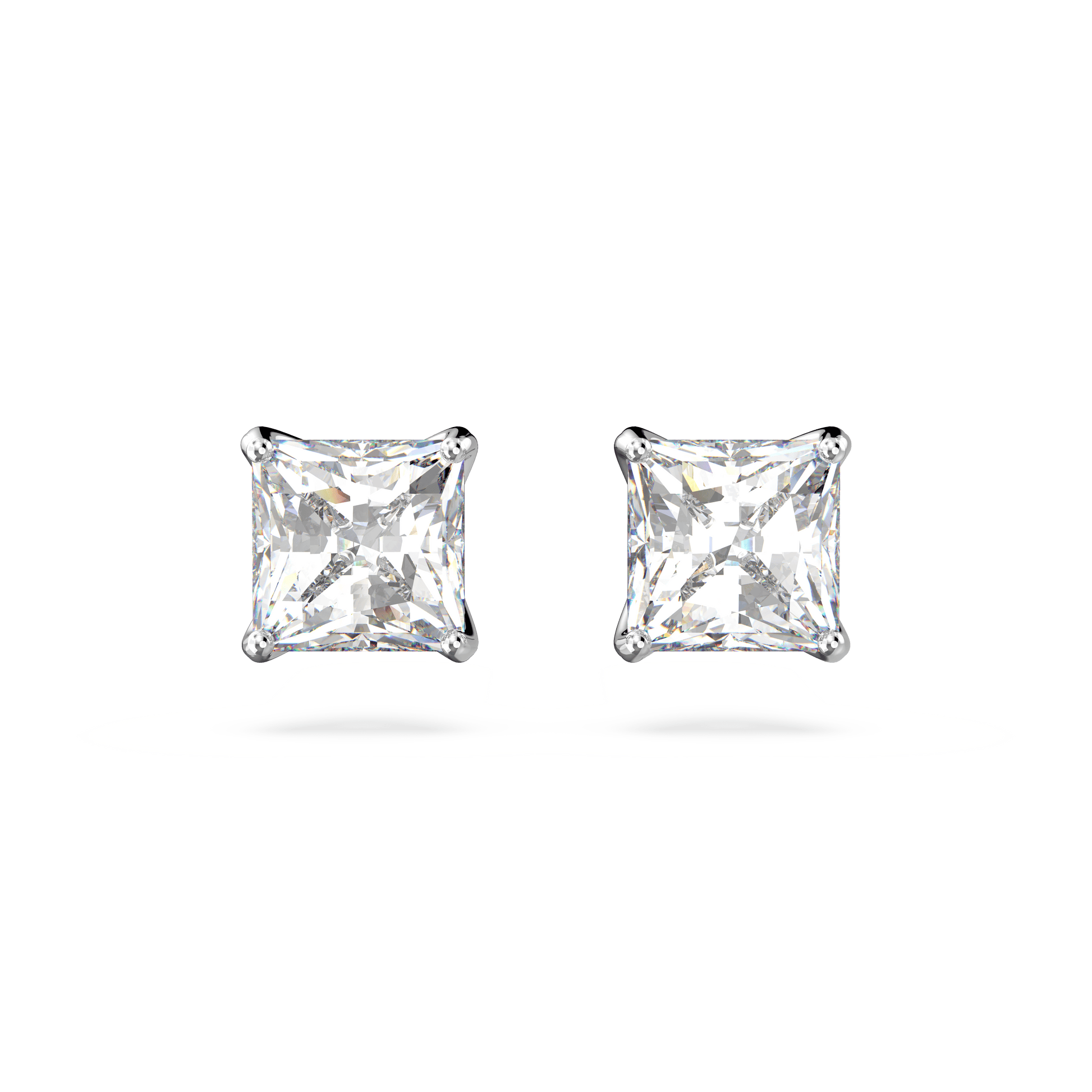 Stilla Attract stud earrings, Square cut, White, Rhodium plated