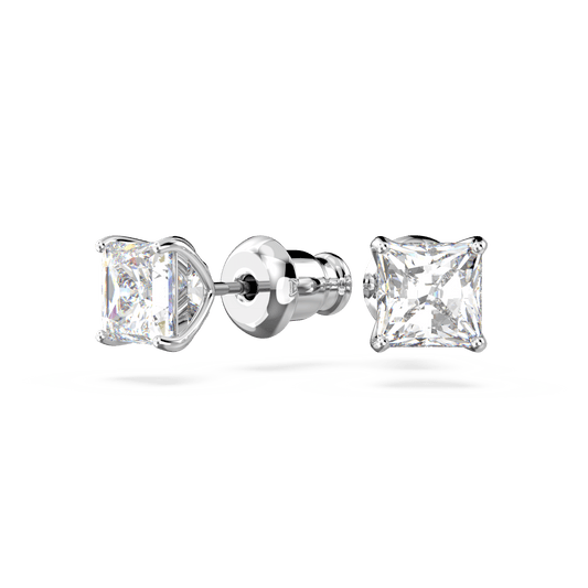 Stilla Attract stud earrings, Square cut, White, Rhodium plated