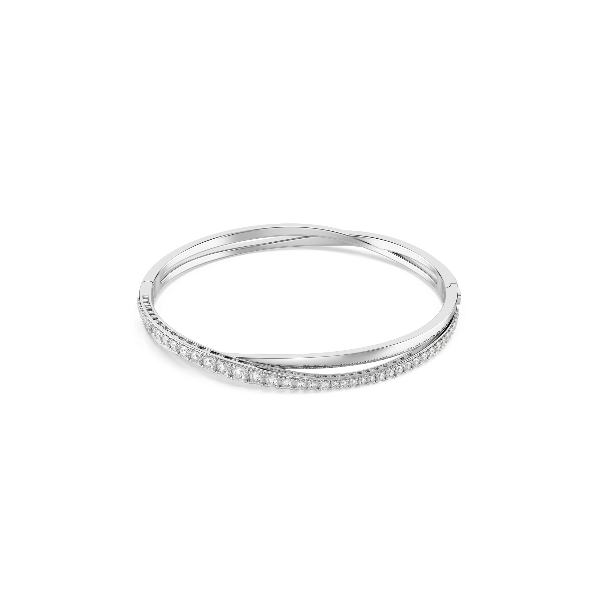 Hyperbola bangle, Round cut, White, Rhodium plated