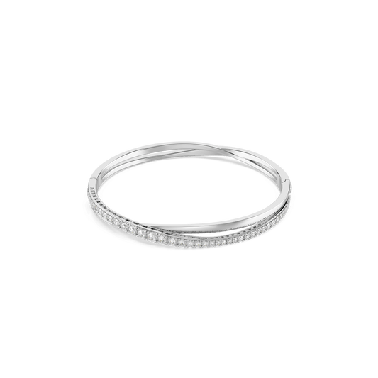 Hyperbola bangle, Round cut, White, Rhodium plated