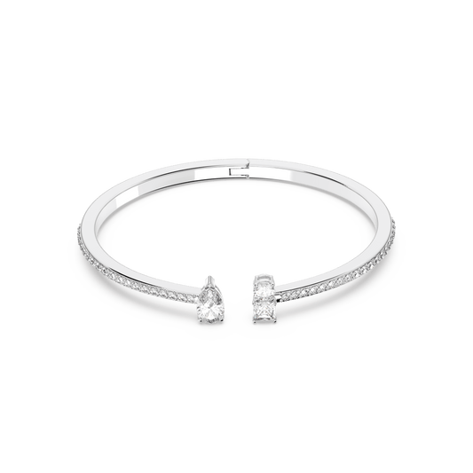 Mesmera cuff, Mixed cuts, White, Rhodium plated