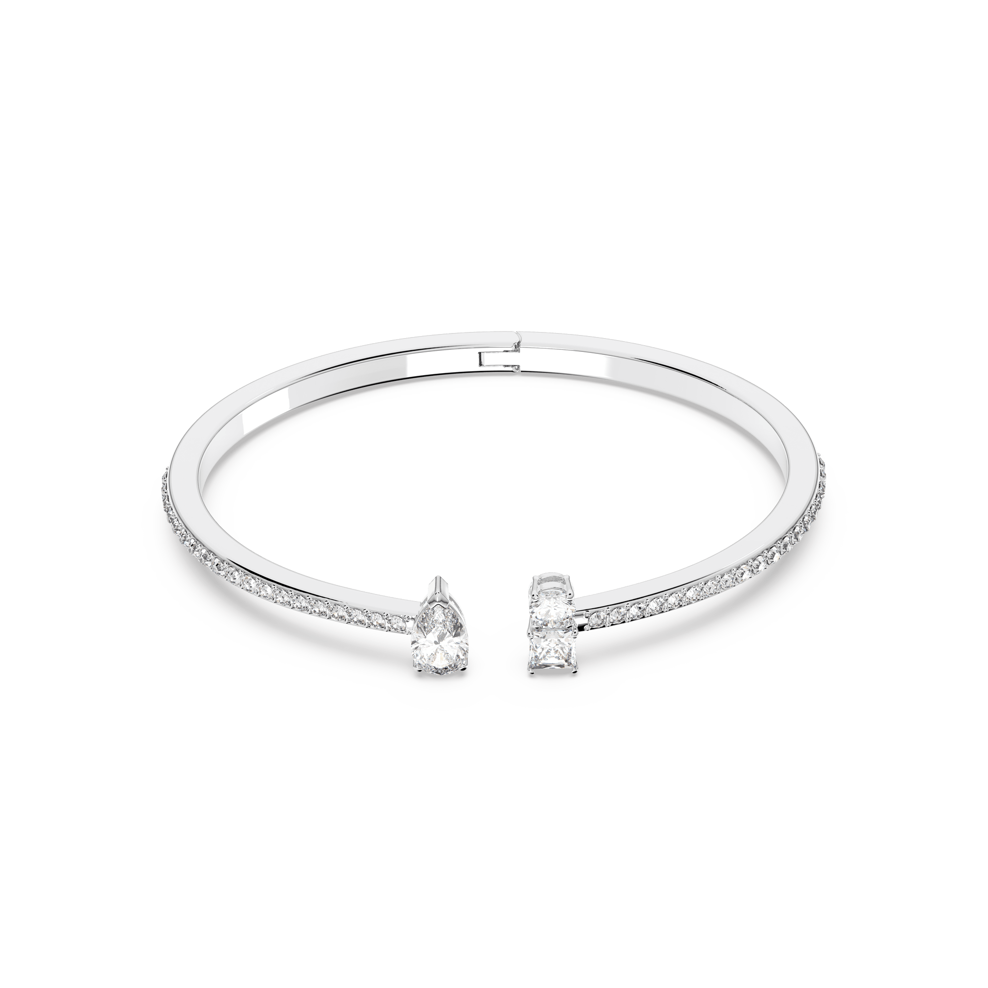 Mesmera cuff, Mixed cuts, White, Rhodium plated