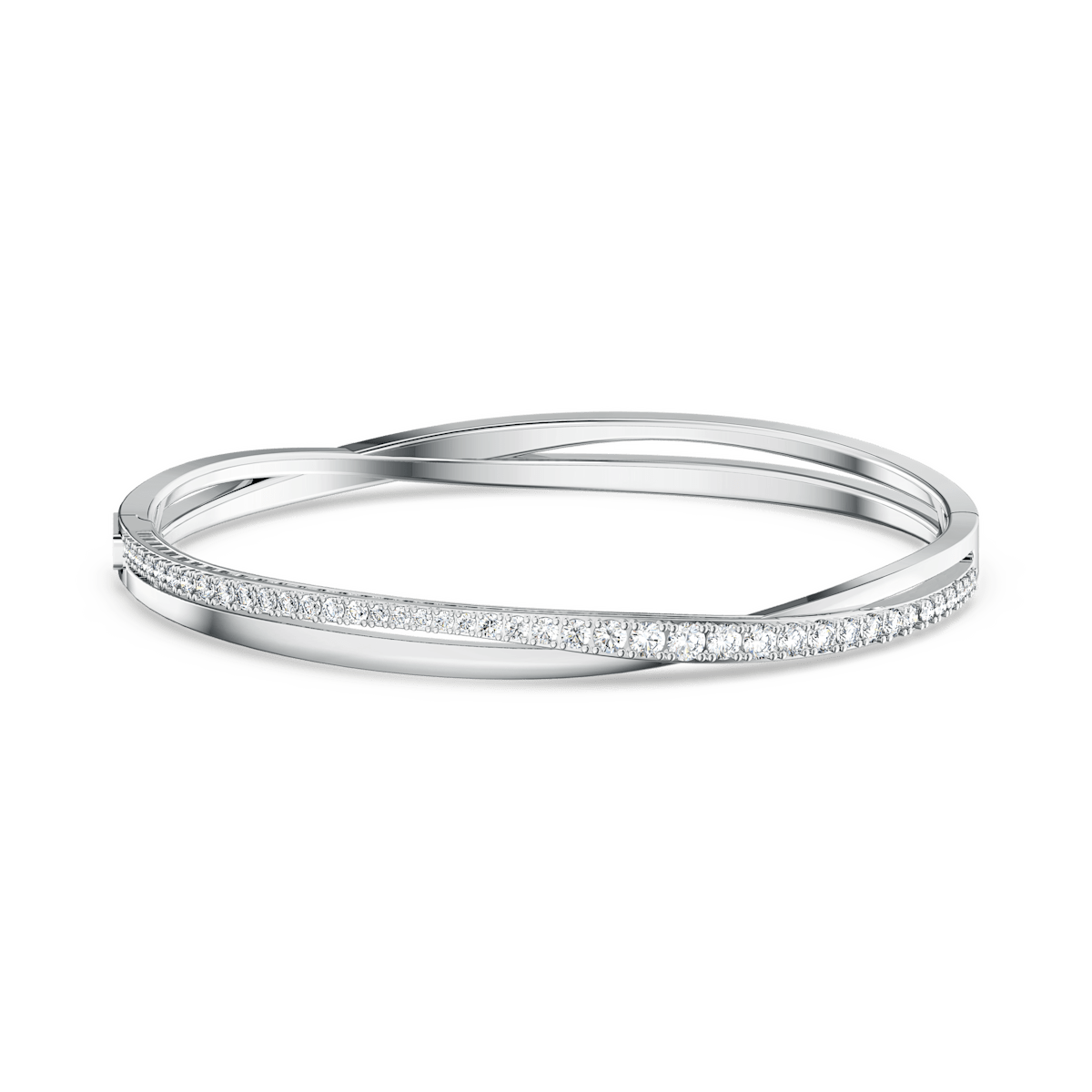 Twist bangle, White, Rhodium plated