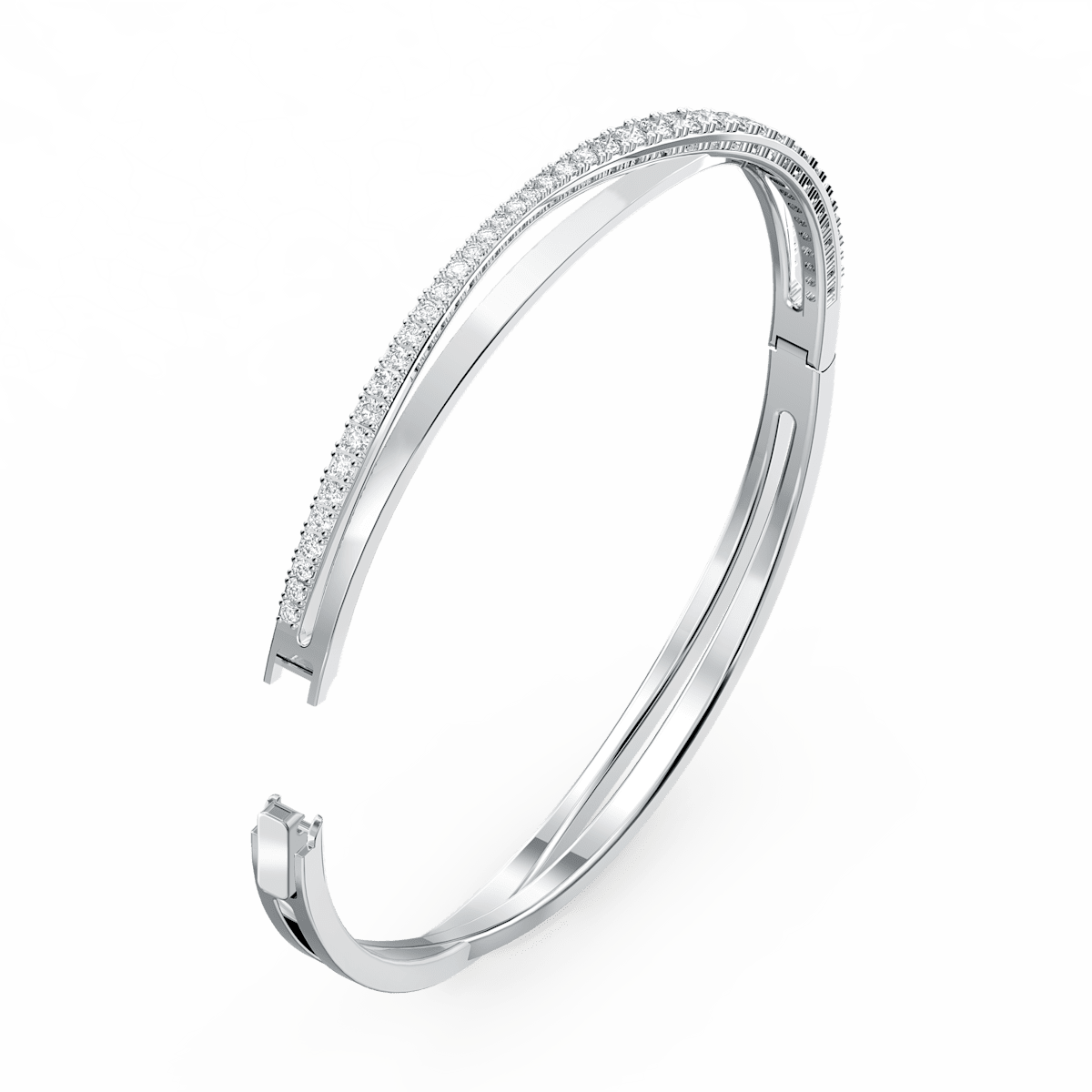 Twist bangle, White, Rhodium plated