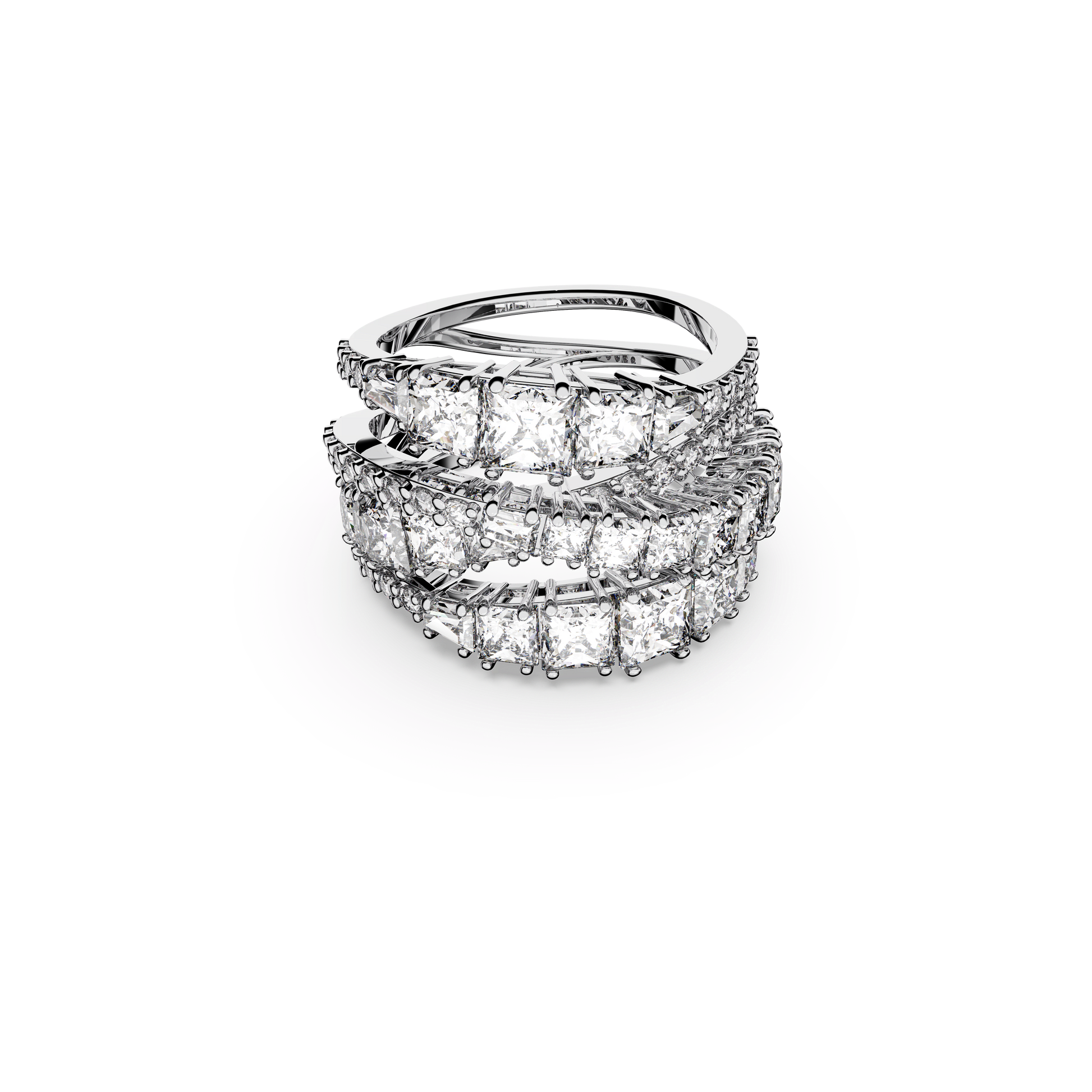 Hyperbola ring, Mixed cuts, White, Rhodium plated