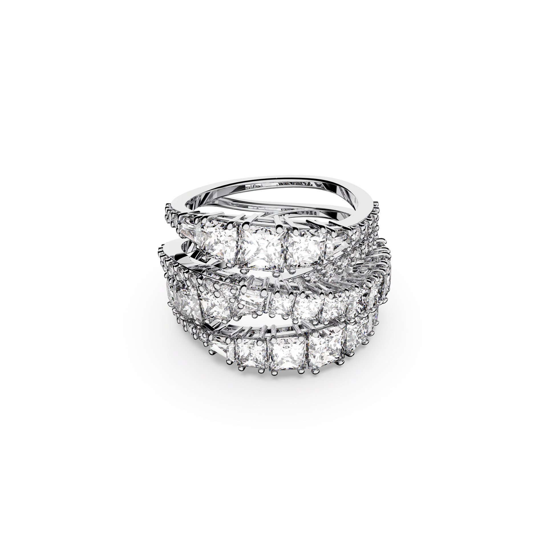 Hyperbola ring, Mixed cuts, White, Rhodium plated