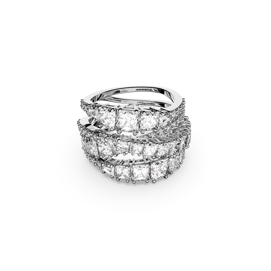 Hyperbola ring, Mixed cuts, White, Rhodium plated
