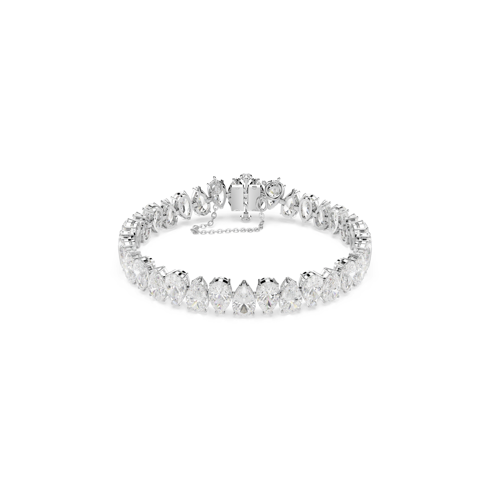Matrix Tennis bracelet, Pear cut, White, Rhodium plated