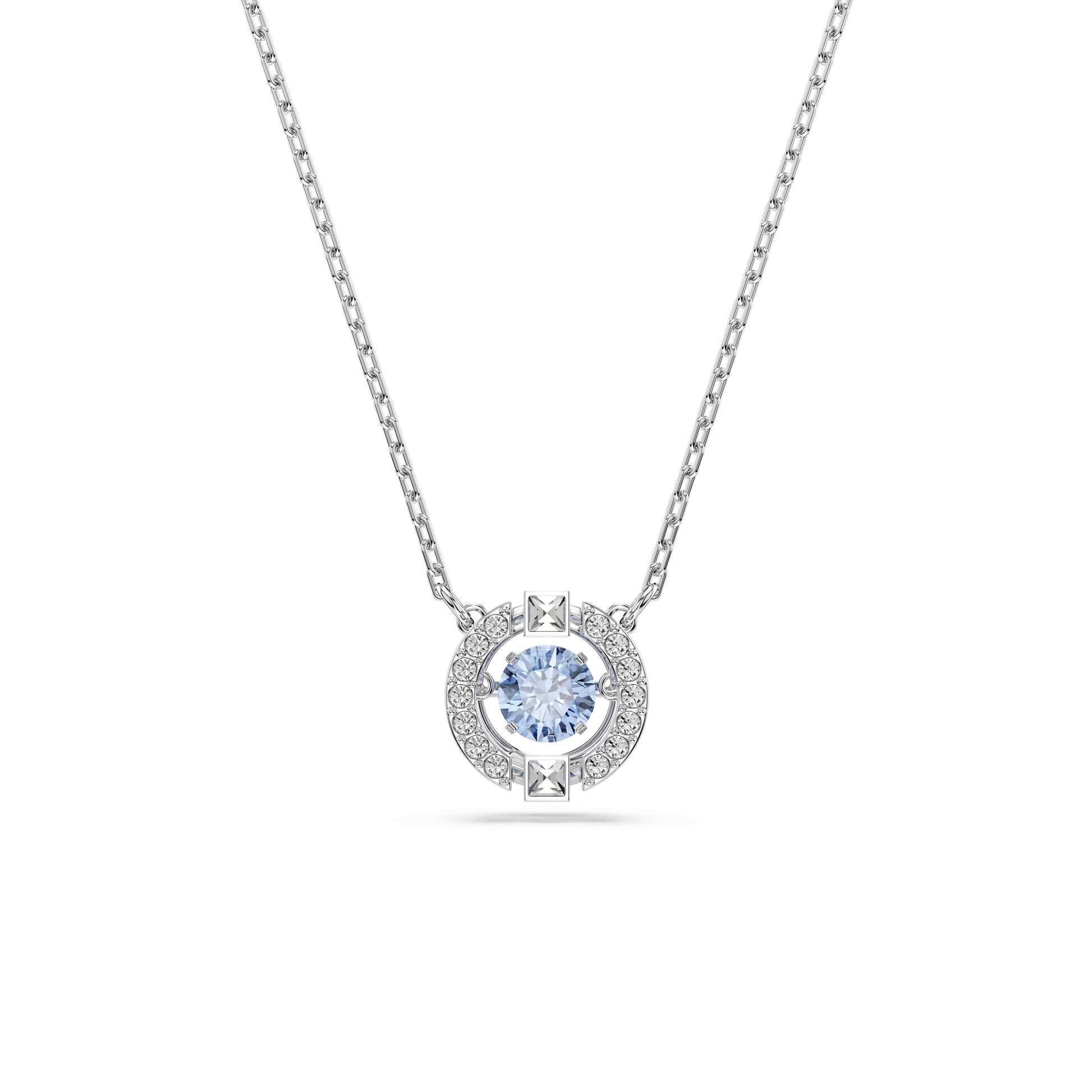 Una necklace, Round cut, Blue, Rhodium plated