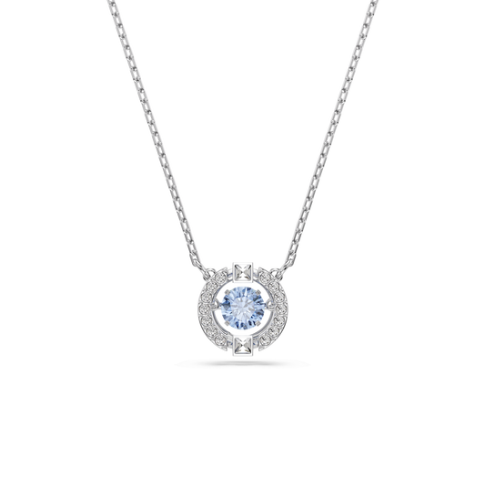 Una necklace, Round cut, Blue, Rhodium plated