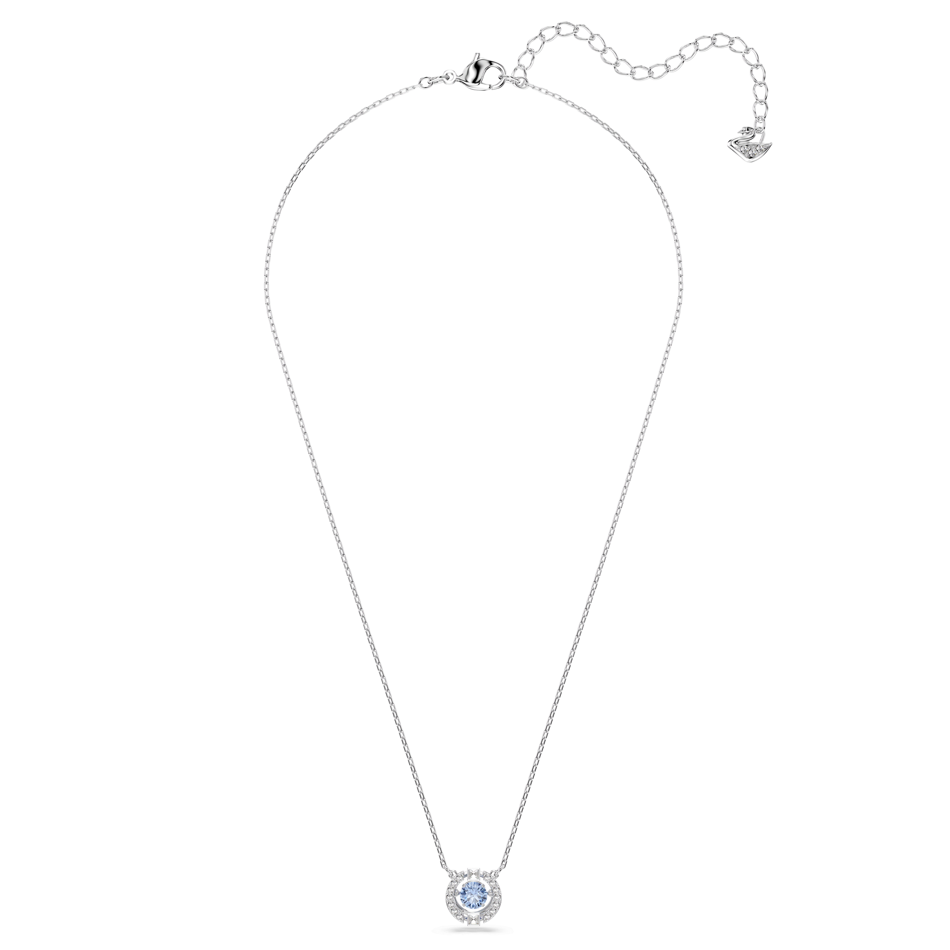 Una necklace, Round cut, Blue, Rhodium plated