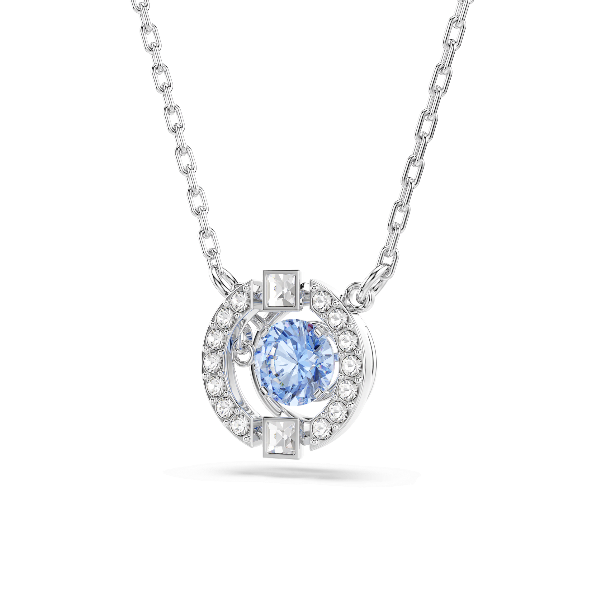 Una necklace, Round cut, Blue, Rhodium plated