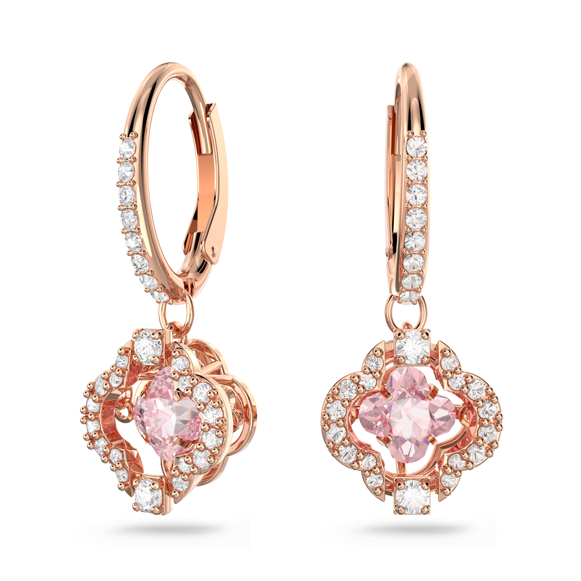 Una drop earrings, Clover, Pink, 18K rose gold finish
