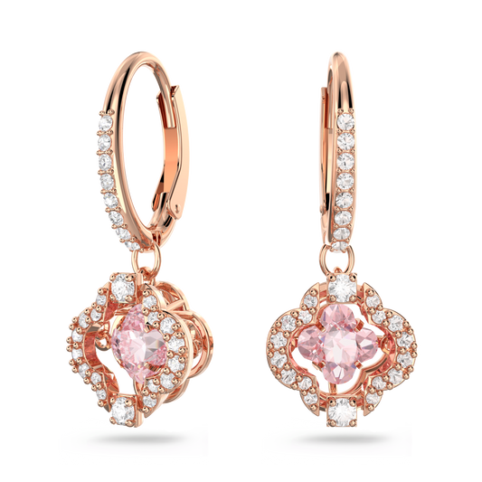 Una drop earrings, Clover, Pink, 18K rose gold finish