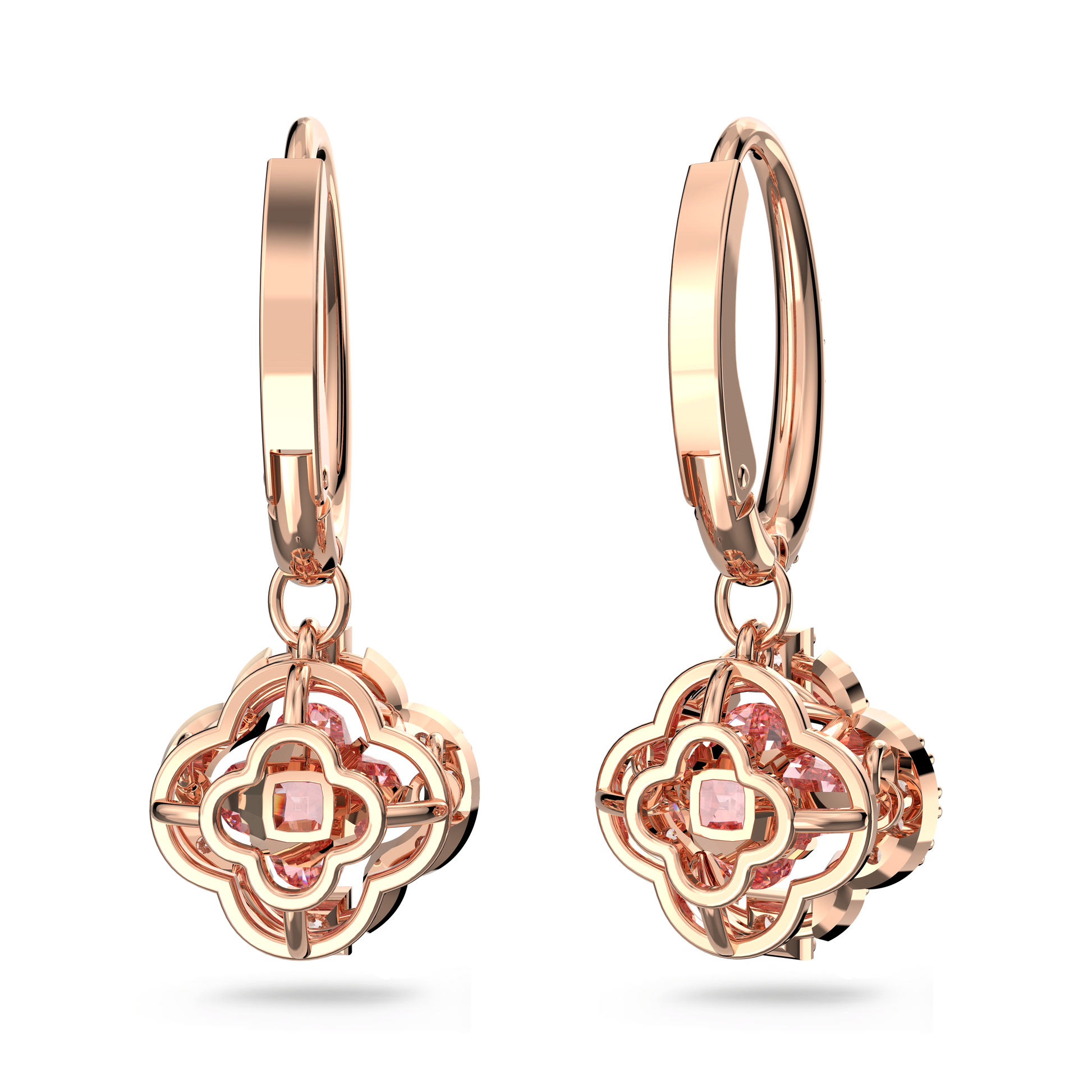 Una drop earrings, Clover, Pink, 18K rose gold finish