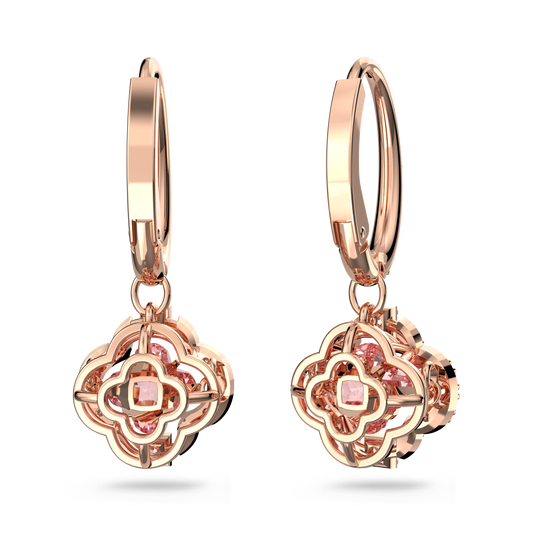 Una drop earrings, Clover, Pink, 18K rose gold finish