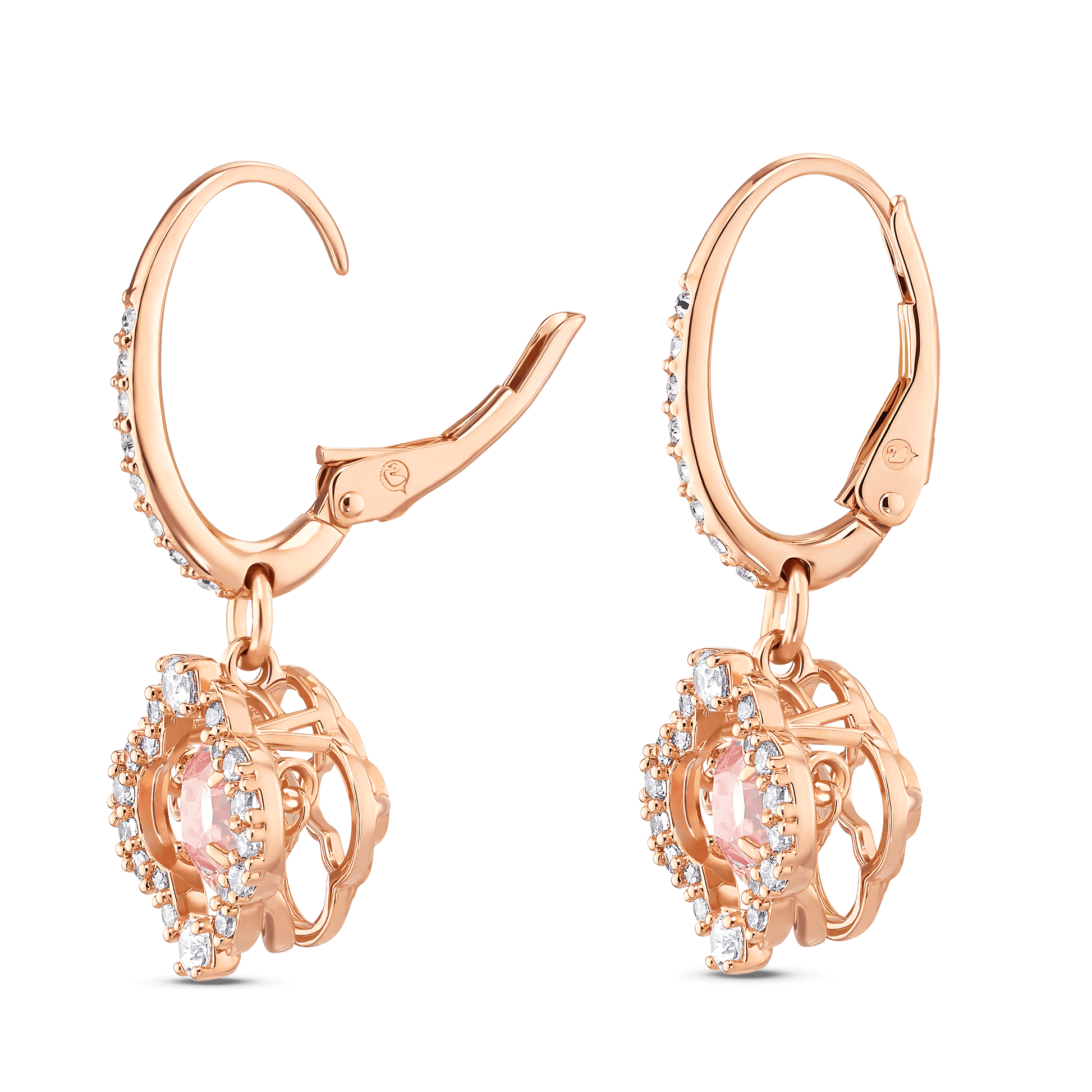 Una drop earrings, Clover, Pink, 18K rose gold finish