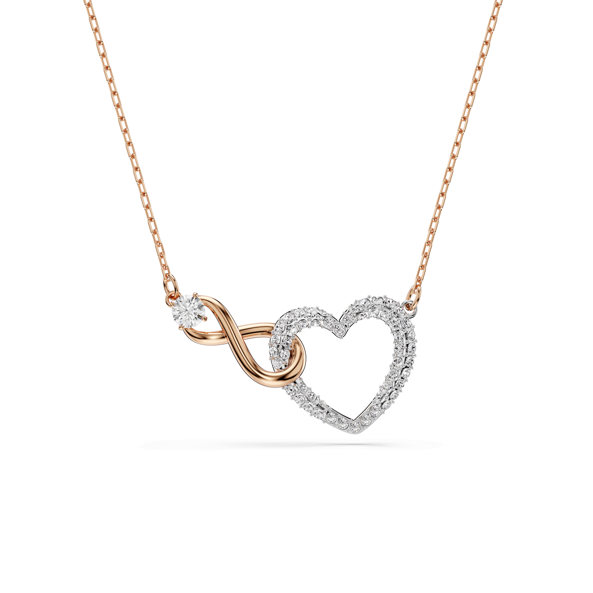 Hyperbola necklace, Infinity and heart, White, Mixed metal finish