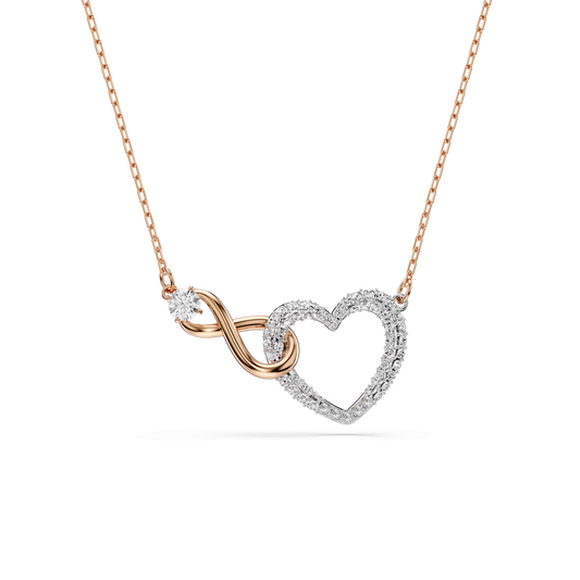 Hyperbola necklace, Infinity and heart, White, Mixed metal finish