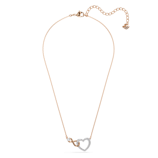 Hyperbola necklace, Infinity and heart, White, Mixed metal finish