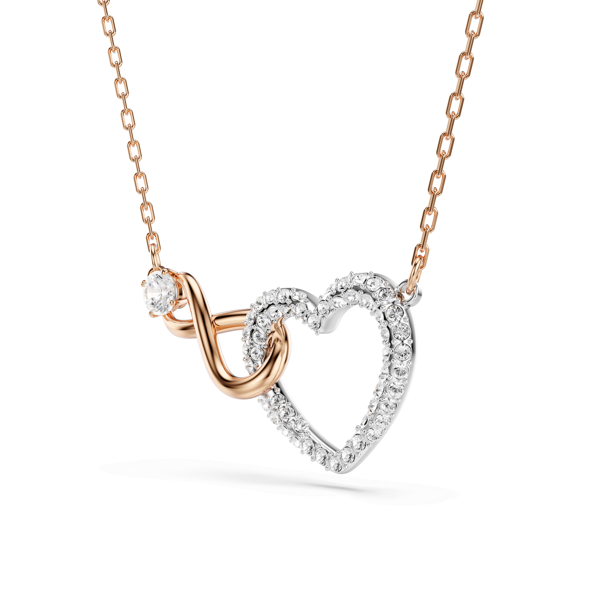 Hyperbola necklace, Infinity and heart, White, Mixed metal finish