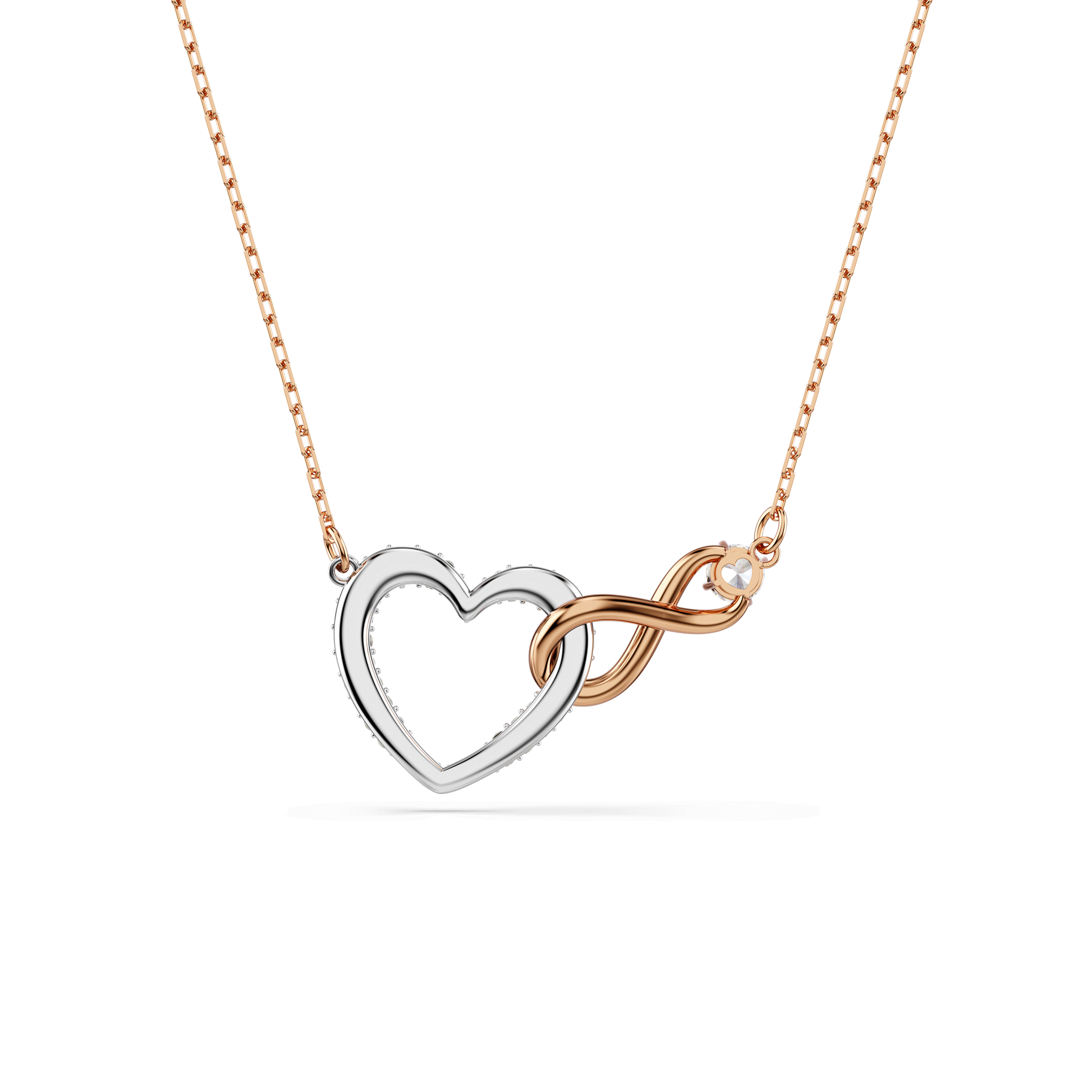 Hyperbola necklace, Infinity and heart, White, Mixed metal finish